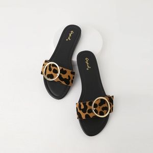 Quipid Bella Leopard Print Buckle Slide Sandals